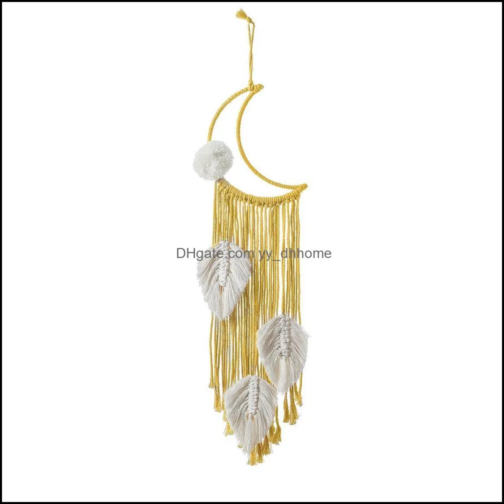 moon tassel yellow macrame wall hanging tapestry diy handmade woven home decor for bedroom woven boho tapestry hanging