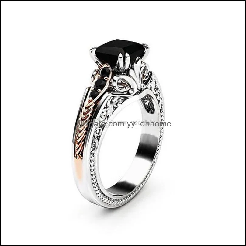 black cubic zirconia ring solitaire square diamond wedding engagement rings women fashion jewelry gift