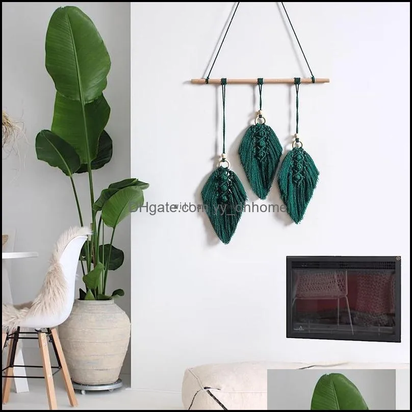 macrame leaf handwoven cotton tapestry pendant wall hanging wedding decoration bedroom bedside wall hanging home decor