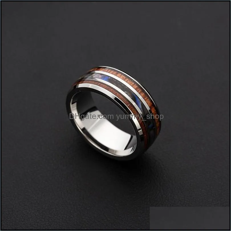 8mm mens wedding bands inlay hawaiian koa wood rings and abalone shell titanium steel ring finger for women men fashion jewelry