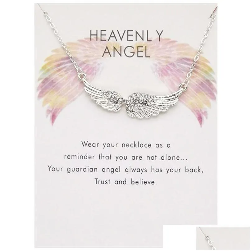 wings of angels pendants necklace with gift card gold silver colors rhinestone wing necklaces fashion jewelry