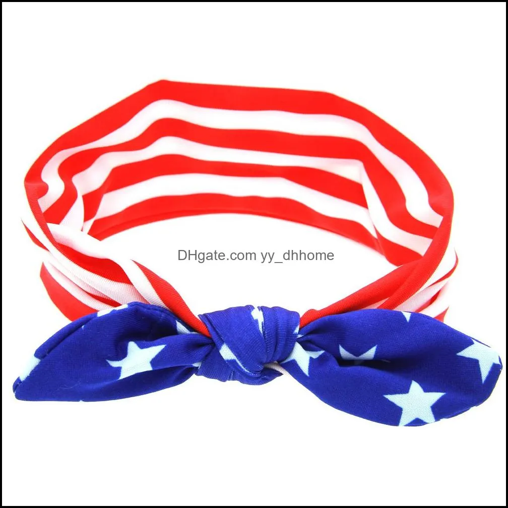 american flag bunny ear hair tie headband national day baby knotted hairband baby knotted head band bow hairwrap