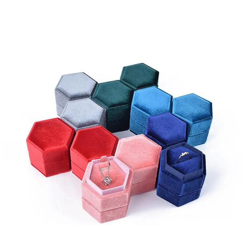 hexagonal velvet jewelry box ring pendant earring packaging gift boxes for proposal engagement wedding