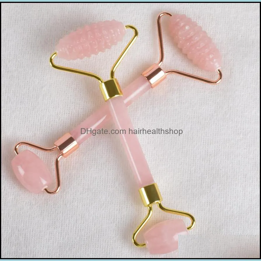 portable anti aging spiky rose quartz jade roller massager for face body neck high quality rose gold jade roller pink