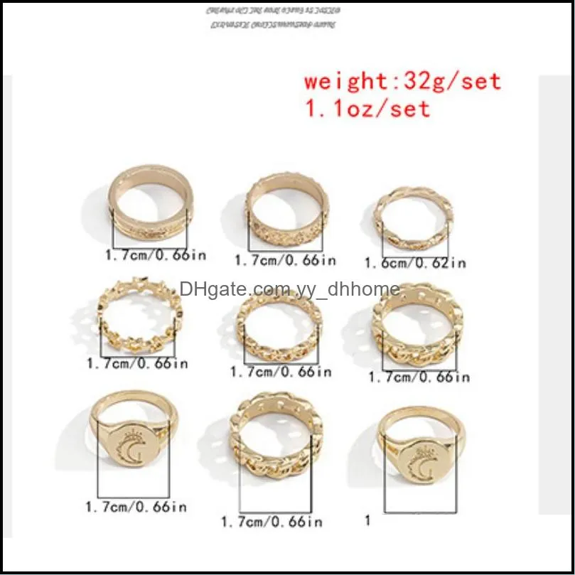 gold chain moon star ring band hollow combination joint knuckle rings set for women fashion jewelry