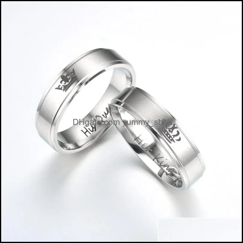 her king his queen band ring letter stainless steel crown rings couple l women mens fashion jewelry