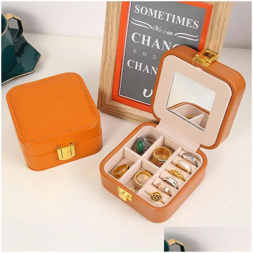 jewelry box double layer travel jewelry organizer pu leather portable display cases with mirror necklace earring rings storage holder for girls