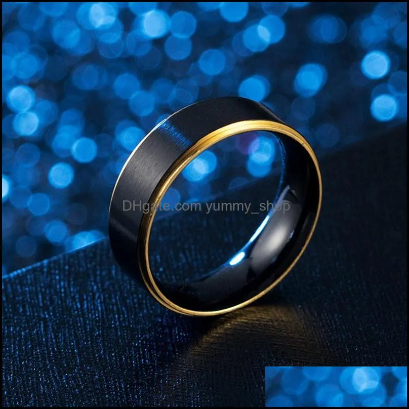 rainbow gold side brush ring band black stainless steel wedding rings fashion jewelry for women men gift