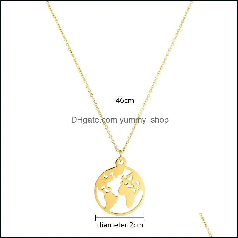 stainless steel world map necklace gold chains pendant women men necklaces fashion jewelry