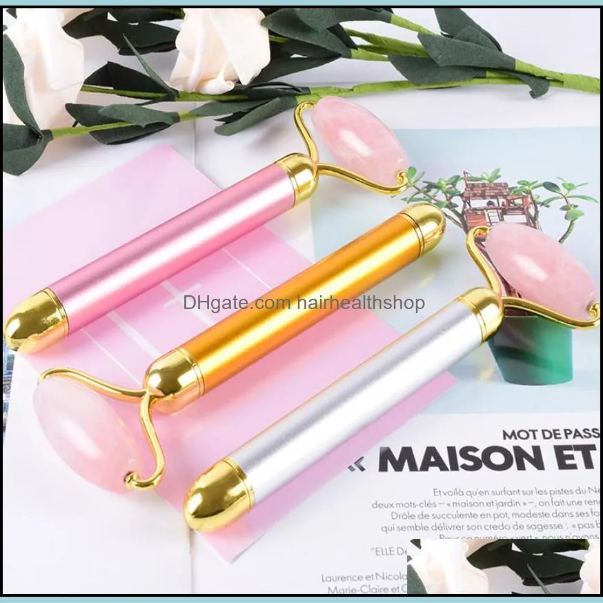 2019 hot new style vibrating electric jade facial massage roller crystal gemstone rose quartz roller massage