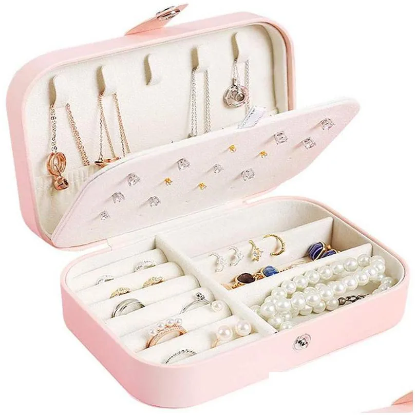 portable pu leather jewelry box travel organizer display storage case holder for rings earrings necklace accessories packaging for women girls
