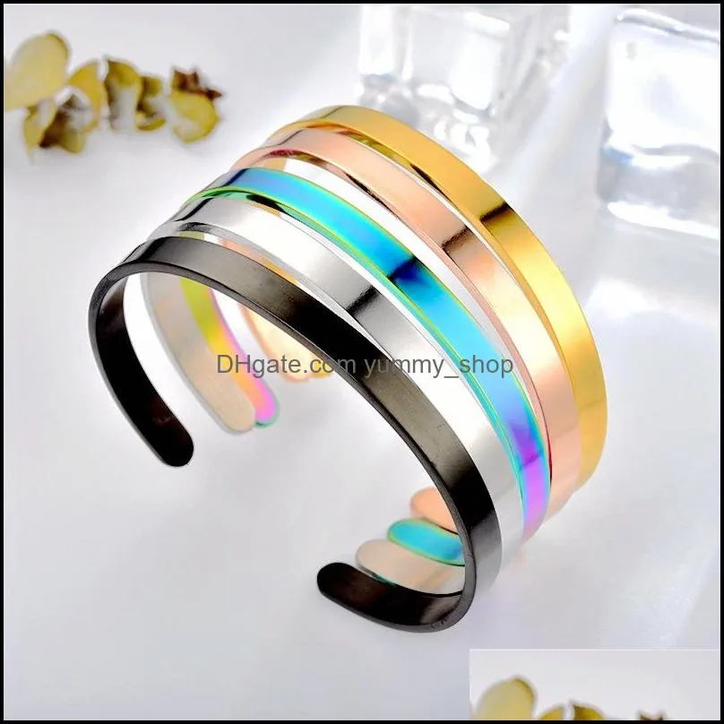 simple stainless steel open bangle bracelet gold black adjustable cuff wristband for women mens fashion jewelry gift