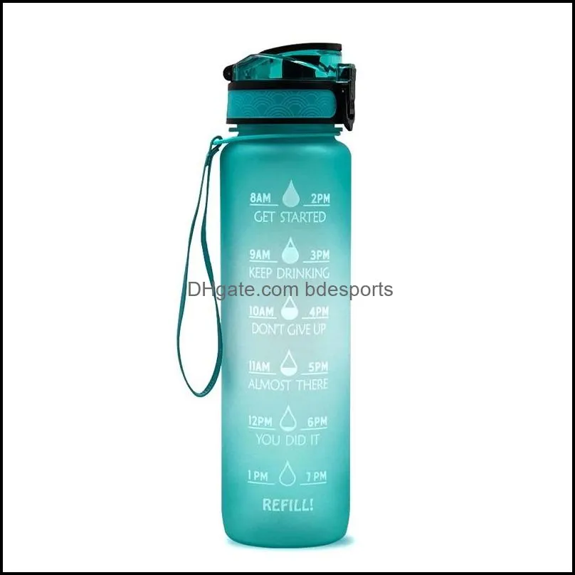 1l plastic sports outdoor water bottle with time scale reminder gradient water bottle gym jug cup plastic drinking bottles 2083 v2