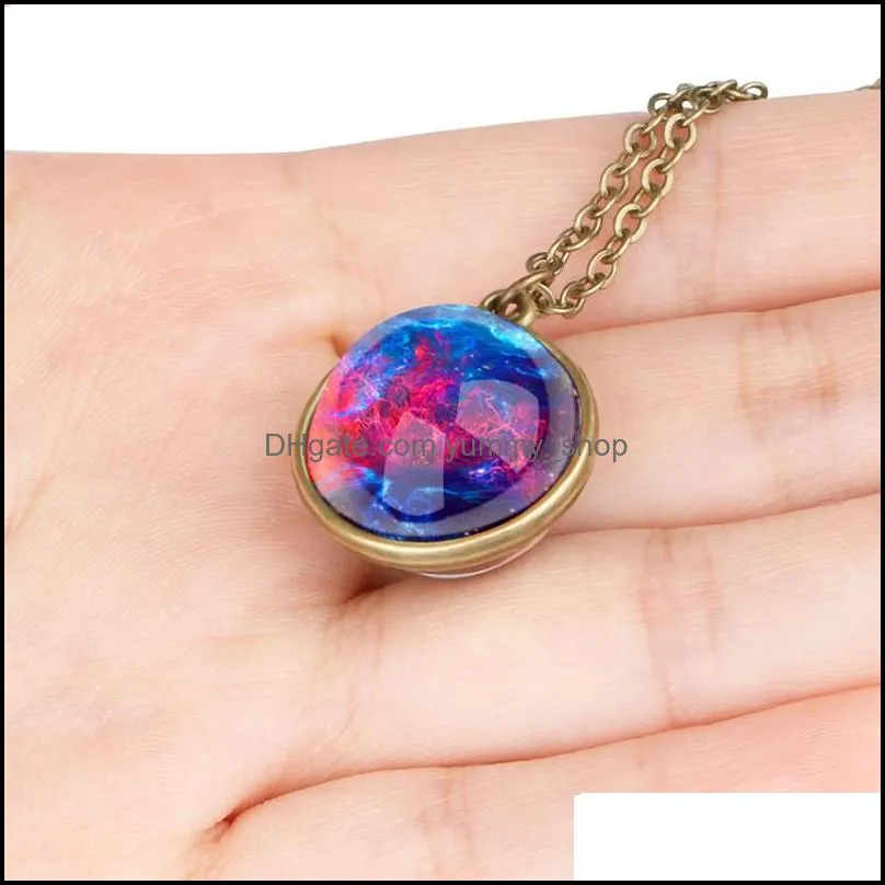 space universe glow in the dark necklace sky glass ball pendant necklaces women girls fashion jewelry gift