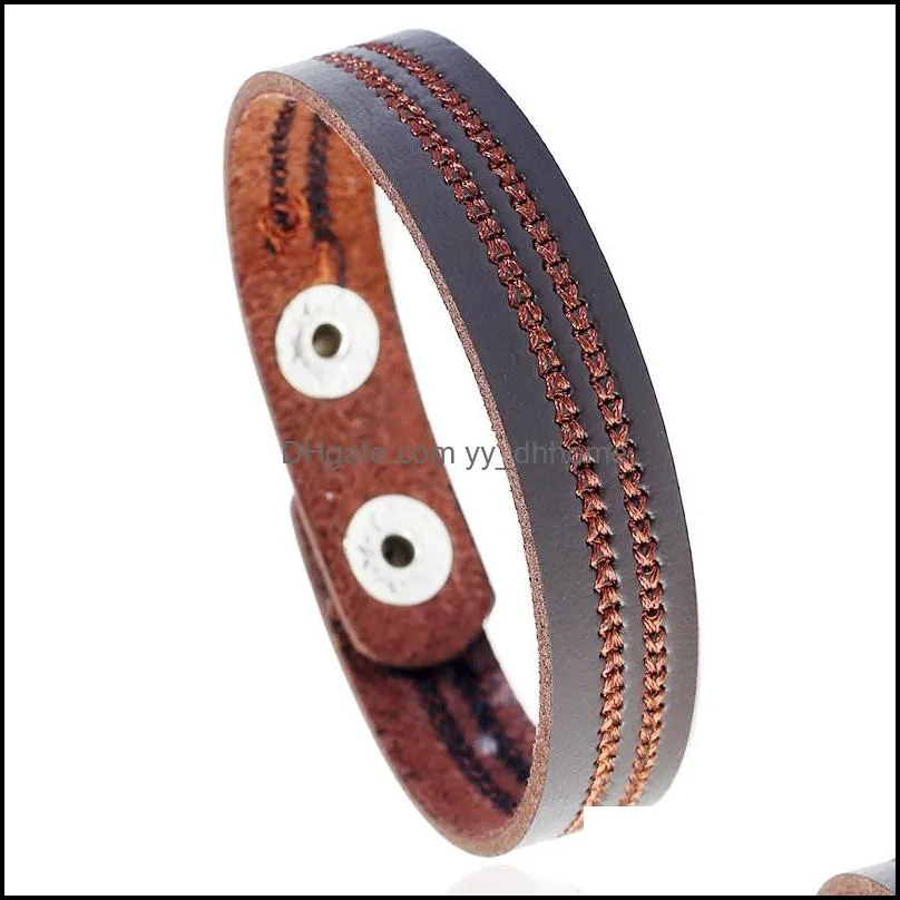 simpel embroider sewing charm bracelet black brown leather bracelets women men wristband bangle cuff fashion jewelry