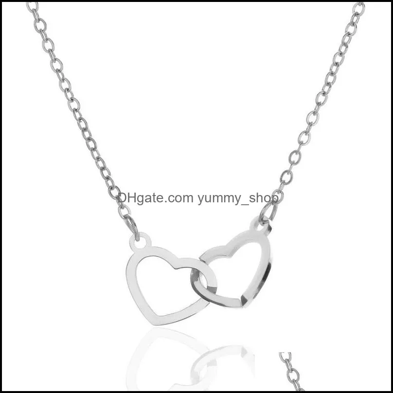 stainless steel couple heart pendant necklace silver gold chains necklaces for women fashion jewelry