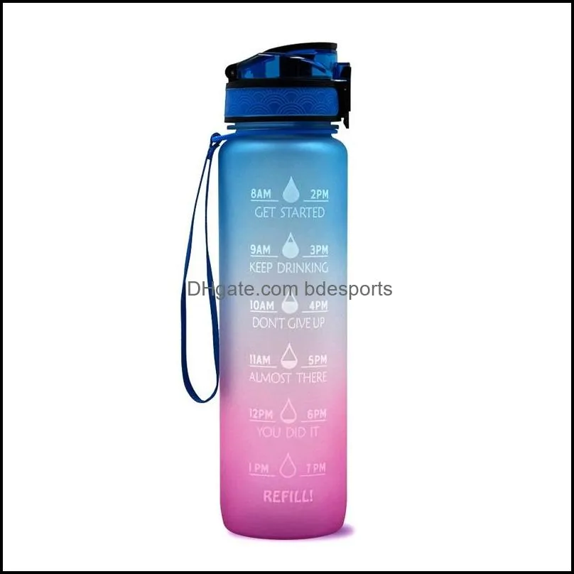 1l plastic sports outdoor water bottle with time scale reminder gradient water bottle gym jug cup plastic drinking bottles 2083 v2