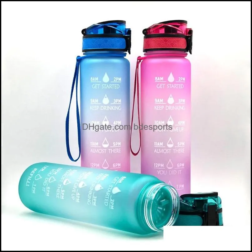 1l plastic sports outdoor water bottle with time scale reminder gradient water bottle gym jug cup plastic drinking bottles 2083 v2