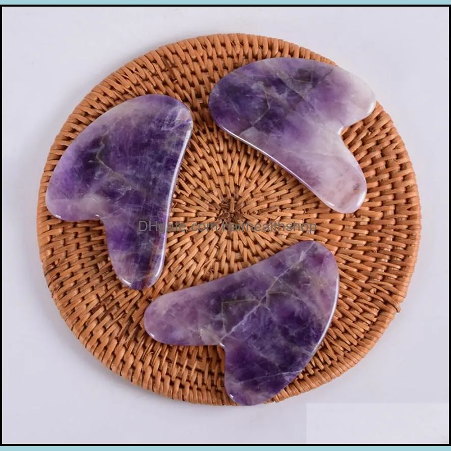 handheld ultra smooth edge facial slimming 100 natural amethyst gua sha board natural crystal guasha plate