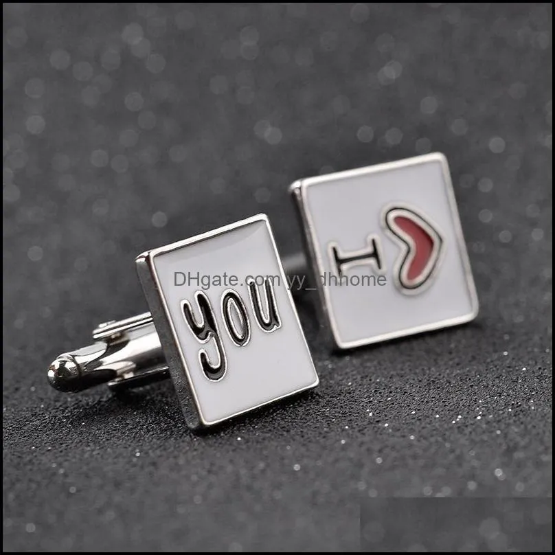 enamel i love you cufflinks lovers business suit shirt cuff links button women mens fashion jewelry valentines day gift