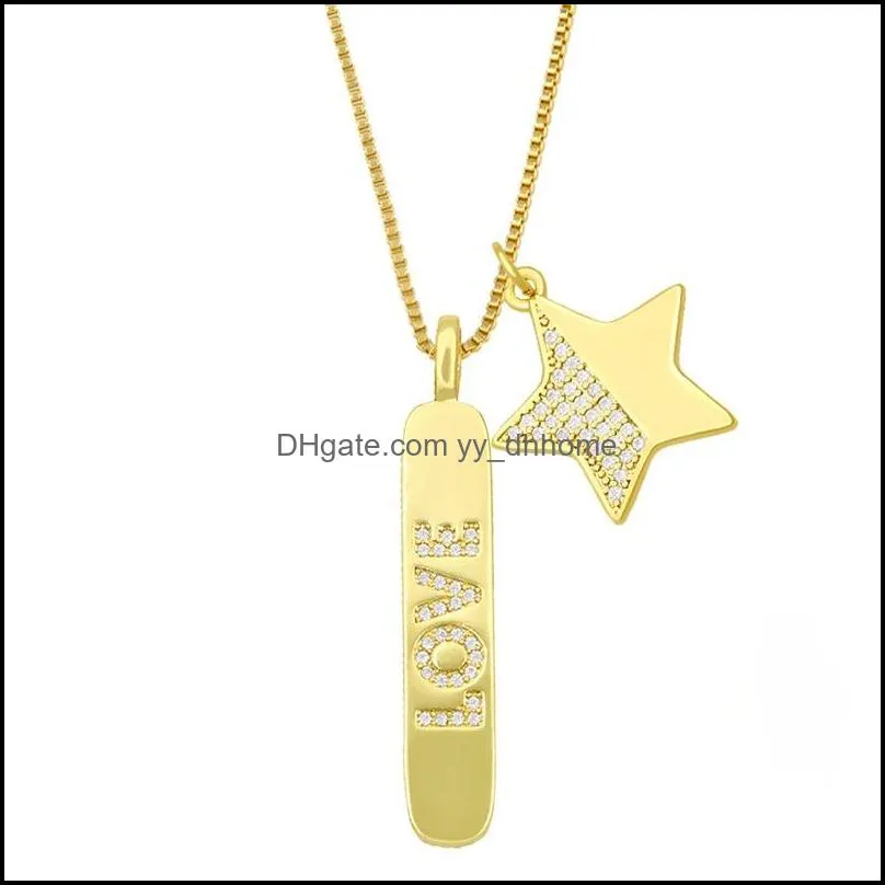 18k gold cubic zircon loe bar pendant necklace diamond moon star hand necklaces goden chain for women men hip hop fashion jewelry