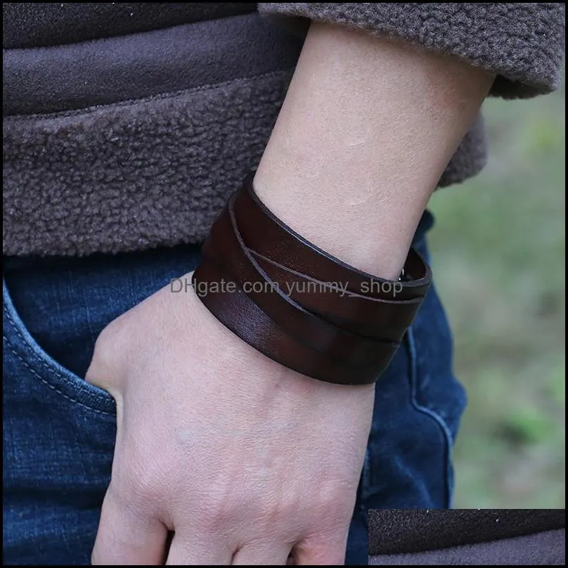 punk cross leather bangle cuff button adjustable bracelet wristand for men women fashion jewelry black