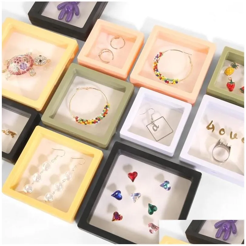 pe film jewelry storage box 3d transparent floating ring case earring necklace display holder dustproof exhibition ornament cases