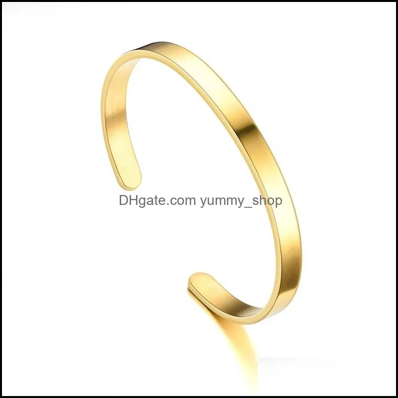 simple stainless steel open bangle bracelet gold black adjustable cuff wristband for women mens fashion jewelry gift