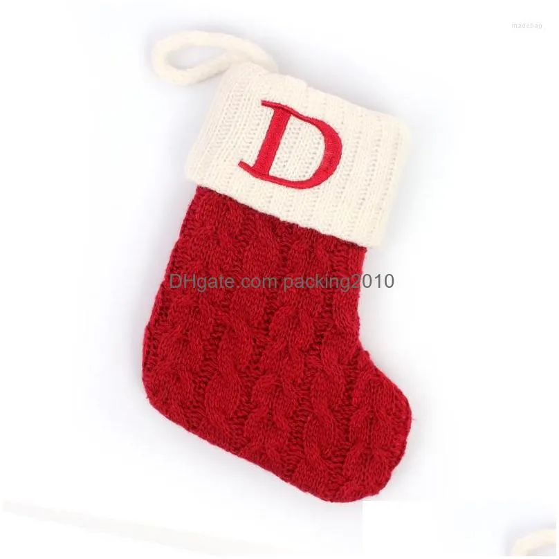 christmas decorations socks red snowflake alphabet letters knitting stocking tree ornaments decor for home xmas gift