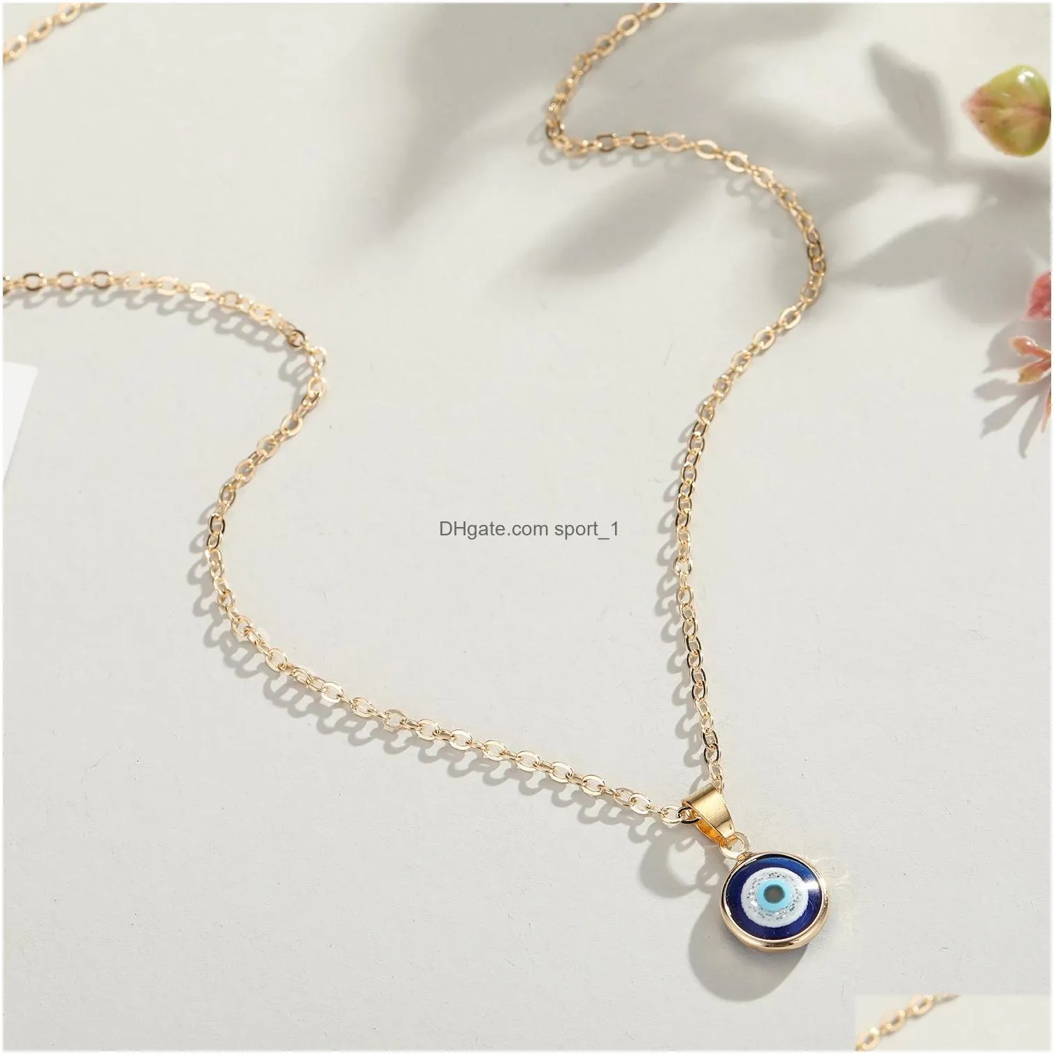 vintage ethnic round turkey evil blue eye necklace for women gold color pendant choker clavicle chain turkish jewelry