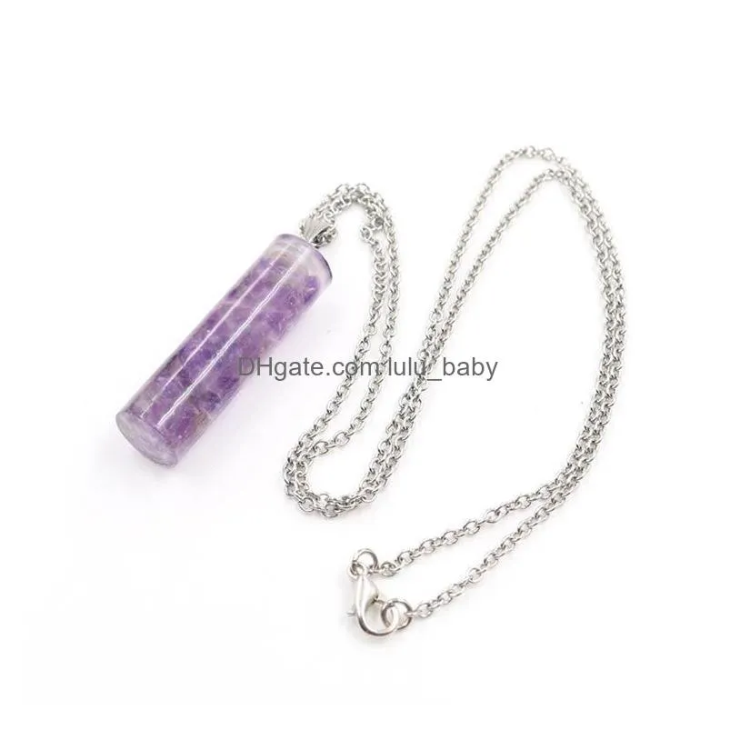 augen pendant 7 chakra amethyst pendants crystal gravel cylindrical womens fashion necklace