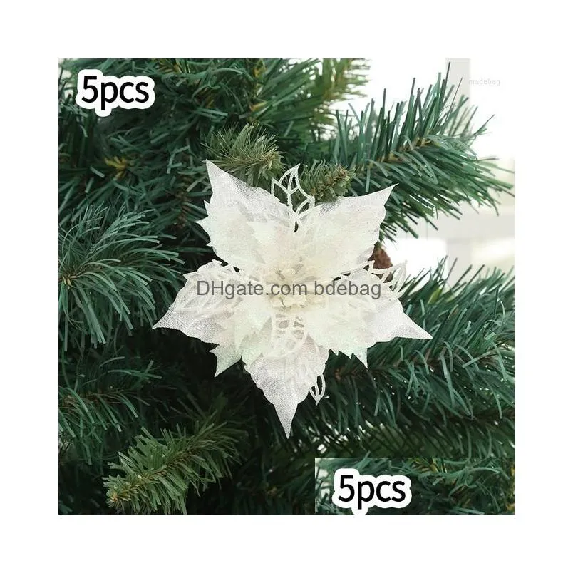 christmas decorations 5pcs 18cm large glitter flower xmas tree party ornaments decor for home happy year gifts navidad noel natal 2023