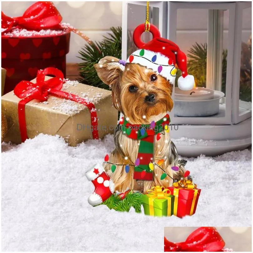 christmas decorations 1pcs pendant dog cute hanging hat xmas tree pendants ornaments kids gift diy wood crafts partychristmas