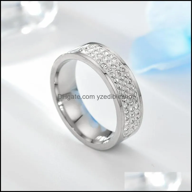 womens stainless steel diamond ring band three rows crystal ring finer woman man fine fashion jewelry gift