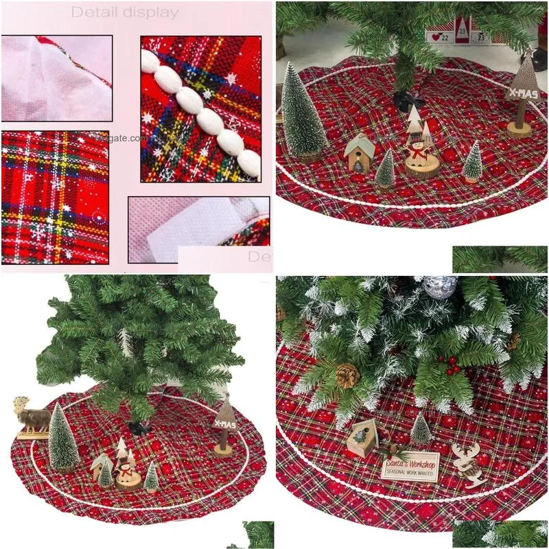 christmas decorations tree skirt red plaid snowflake for home office