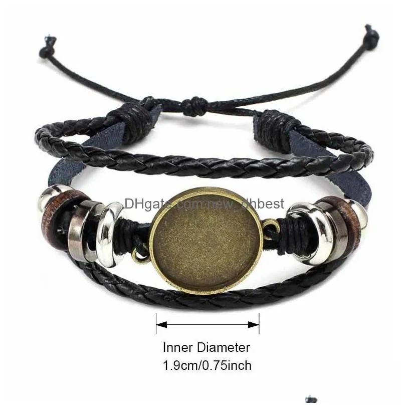 fashion diy multi layer leather bracelet bangle blank base fit 20mm round photo glass cabochon setting bezel tray jewelry making