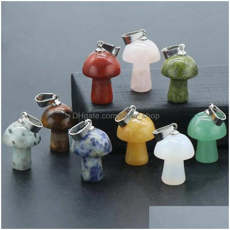 healing chakra gemstone mushroom pendant for making jewelry necklace earrings bracelets natural quartz crystal rock charm choker