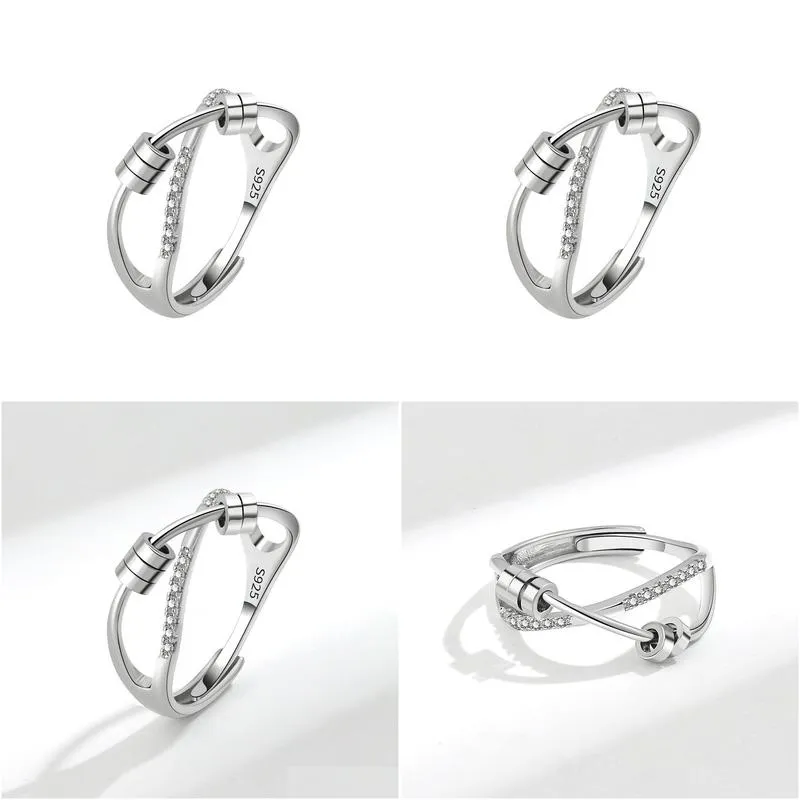 s925 silver anti anxiety band rings for women fidget spinner ring adjustable stacking spinning worry ring