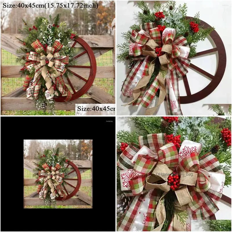 christmas decorations 40cm wreath arrangement ornament spruce 2022 with led light front door party hanging garland