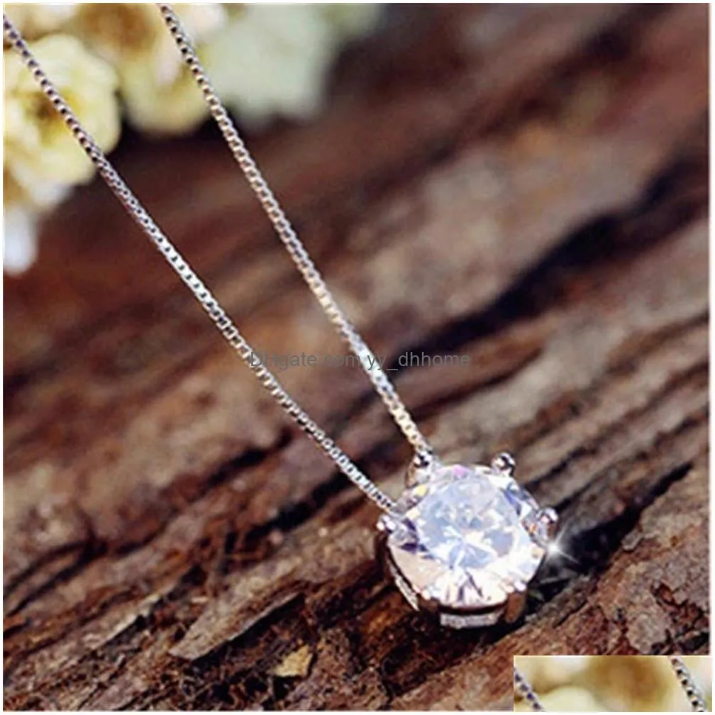 women fashion simple choker crystal pendants necklace shine rhinestone silver color chain jewelry wholesale