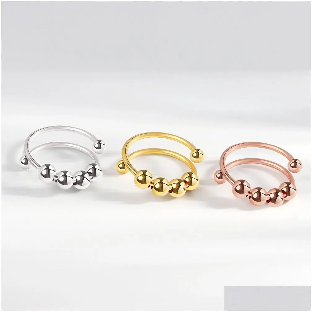 fidget anxiety band rings for women adjustable beads spinner ring fashion jewelry