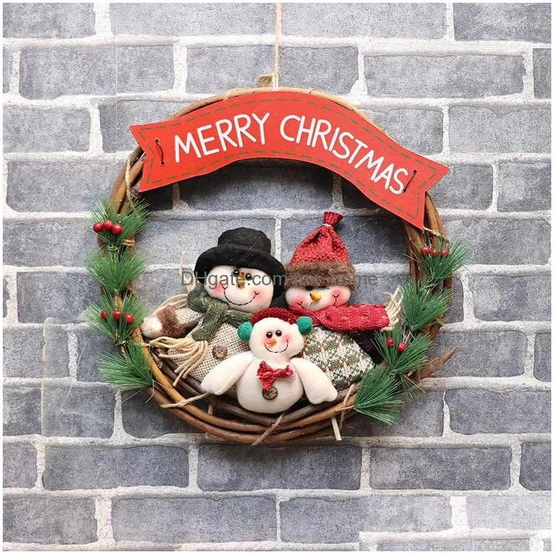 christmas decorations wicker garland tree pendant snowman muppet doll wreath shopping mall store window charm