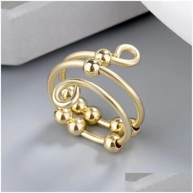 anti anxiety rings with beads spinner fidget ring for women adjustable worry double layer relief ring