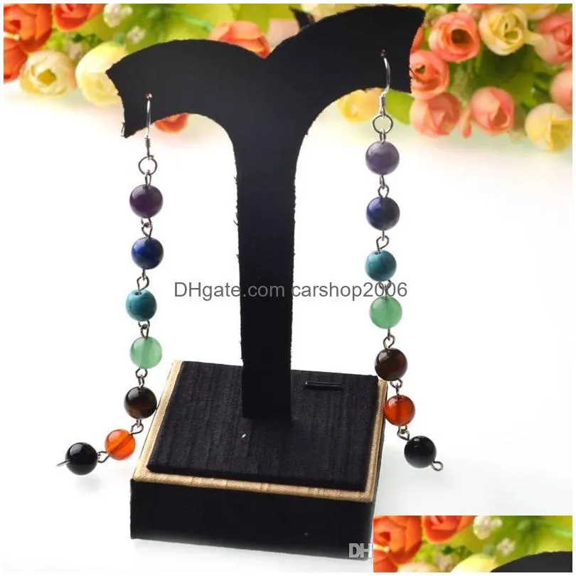 7 chakra healing crystal earrings stone aura ear hook ear beads long section send pure silver ear hook