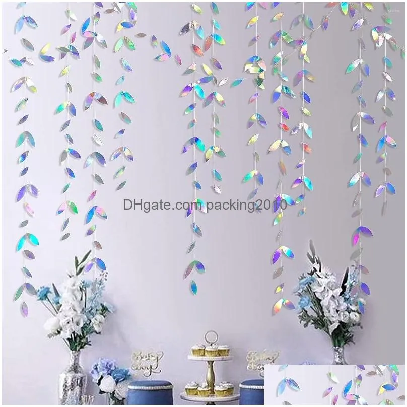 party decoration iridescent christmas leaf garlands paper hanging leaves streamer for holographic winter birthday bridal shower