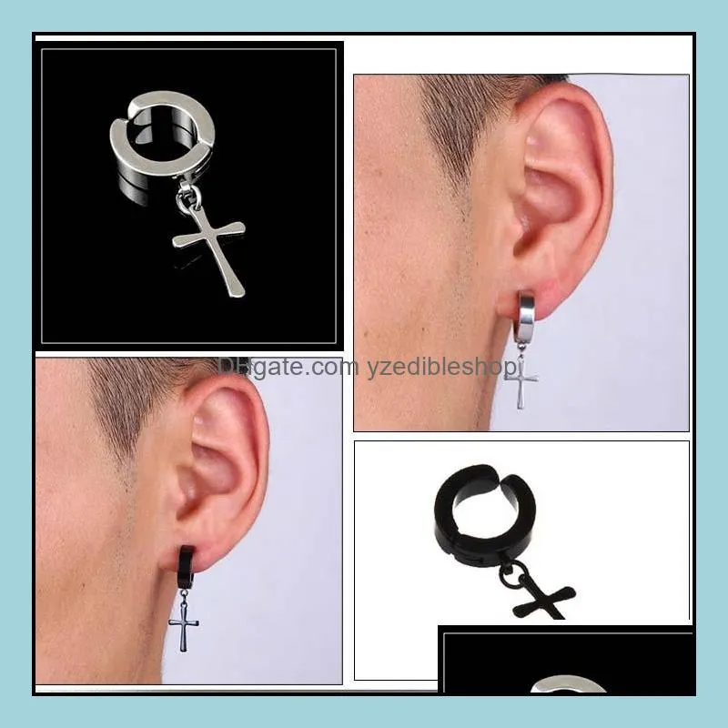 clip on stainless steel earrings jesus cross star hoop screw back ear rings women mens fashion jewelry