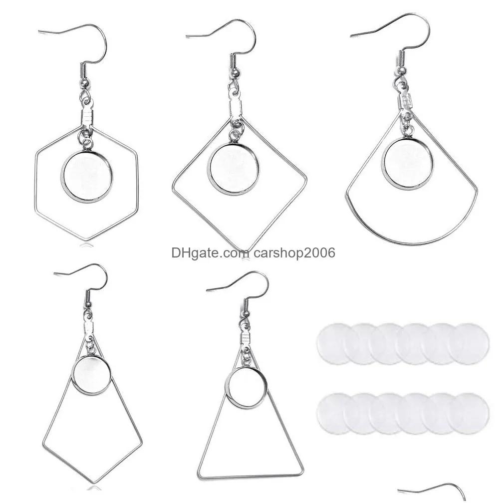 12mm inner size steel color geometric charm stainless steel dangle earring hook base settings for diy jewelry making