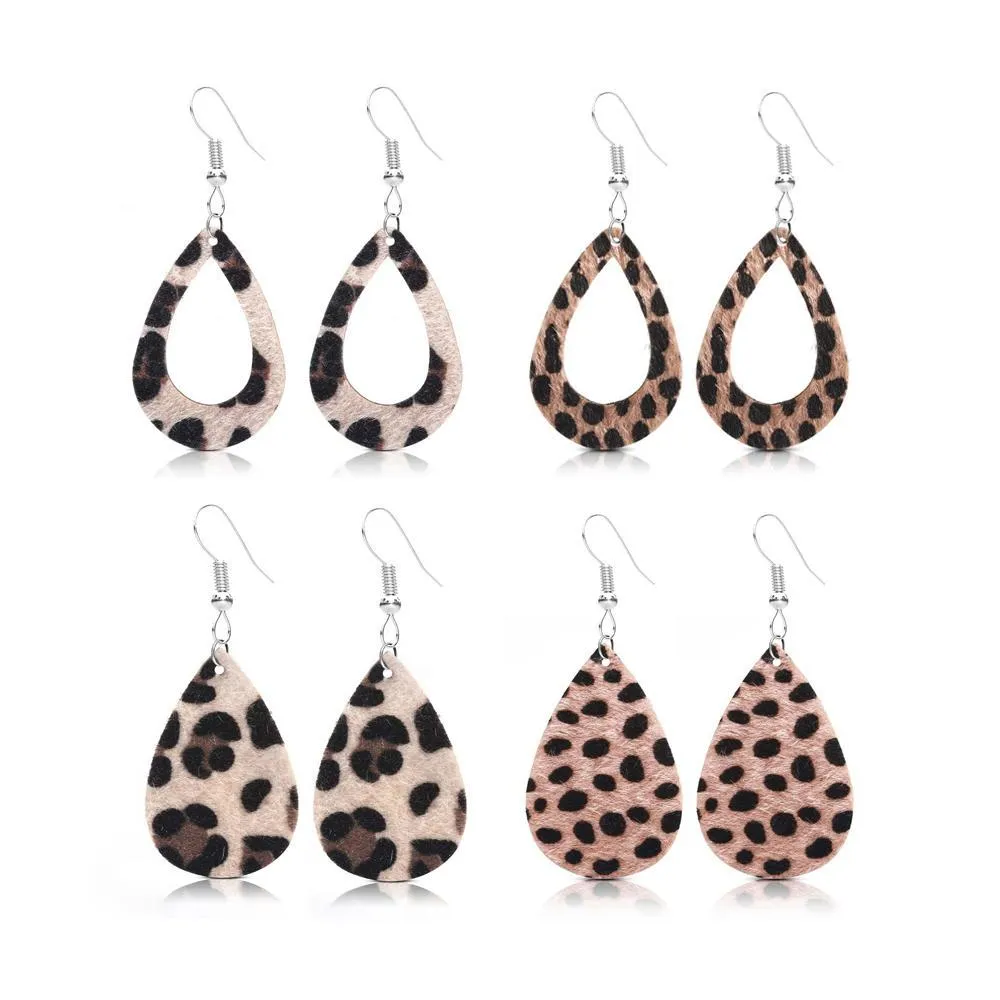 dangle chandelier leopard print leather earring charms leaf teardrop faux round earrings findings for jewelry stud making diy craft