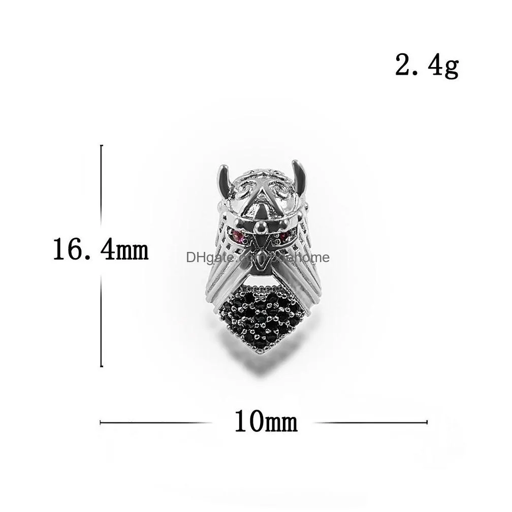 black metal helmet beads for jewelry diy bracelet making fashion brass micro pave crystal geometry alloy black cz rhinestone accessories