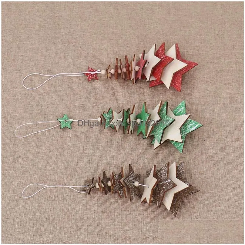 christmas decorations pendant wooden creative fivestar snowflake tree threedimensional small decoration homechristmas